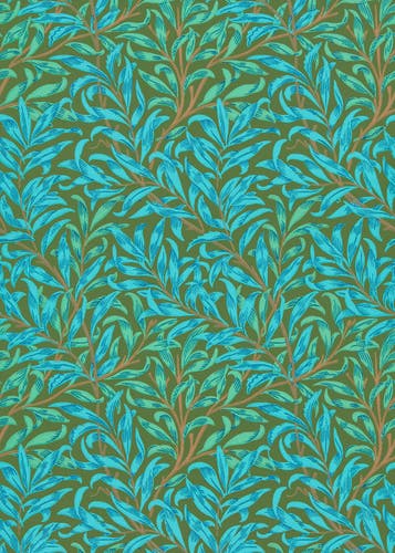Morris & Co - Willow Boughs Olive/Turqu Queen Square Wallpapers