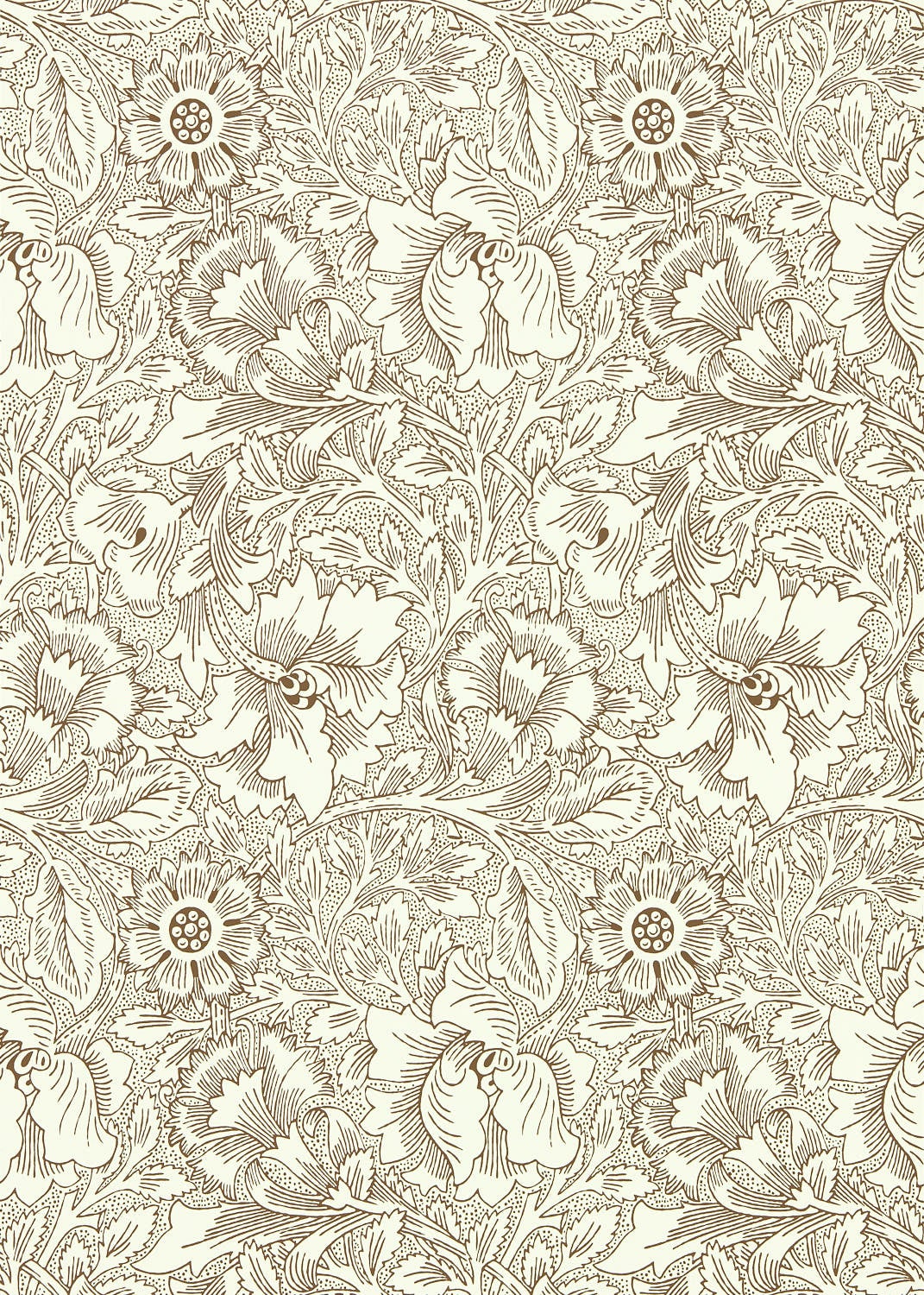 Morris & Co - Poppy Cream/Chocolate Queen Square Wallpapers