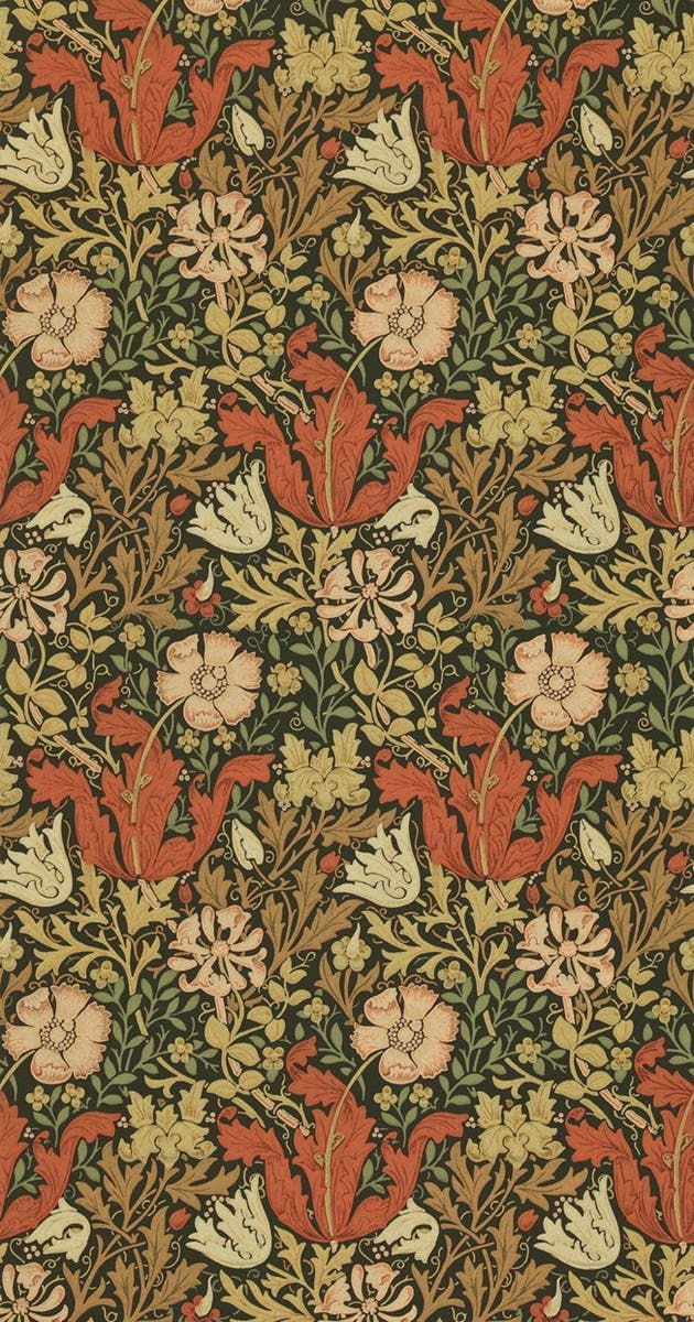 Morris & Co - Compton Brown/Orange Morris and Friends Wallpa