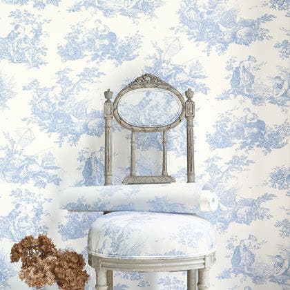 SCENE D'ÉTÉ BLEU PORCEL LES BELLES TOILES DE JOUY