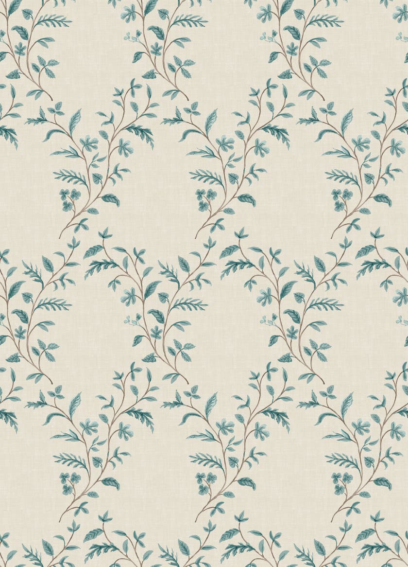 Nina Campbell - Hollingbourne Trellis Ivory Teal