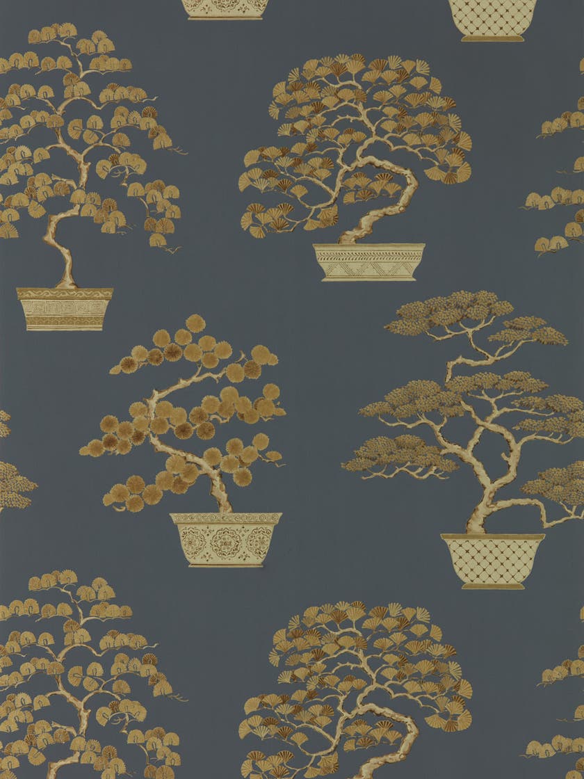 Sanderson - Penjing Ink Black/Gold Water Garden Wallpapers