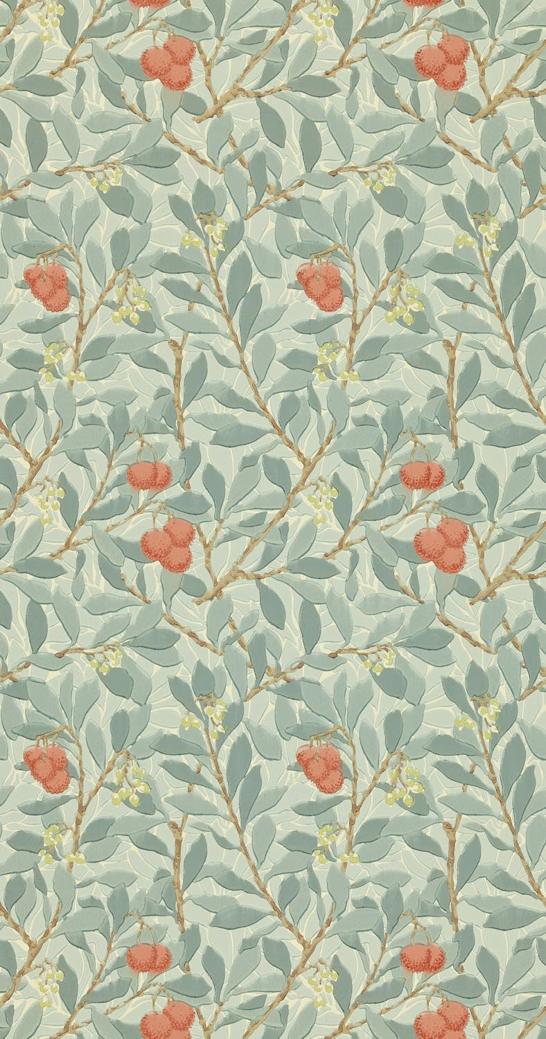 Morris & Co - Arbutus Blue/Pink Morris and Friends Wallpa