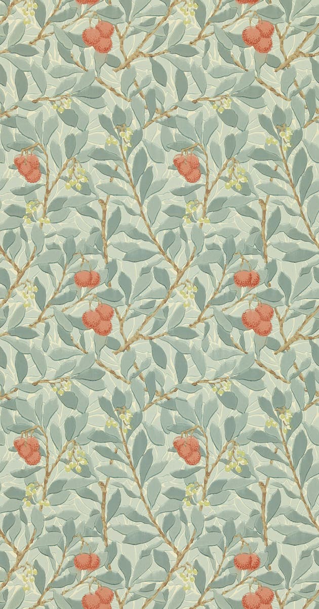 Morris & Co - Arbutus Blue/Pink Morris and Friends Wallpa
