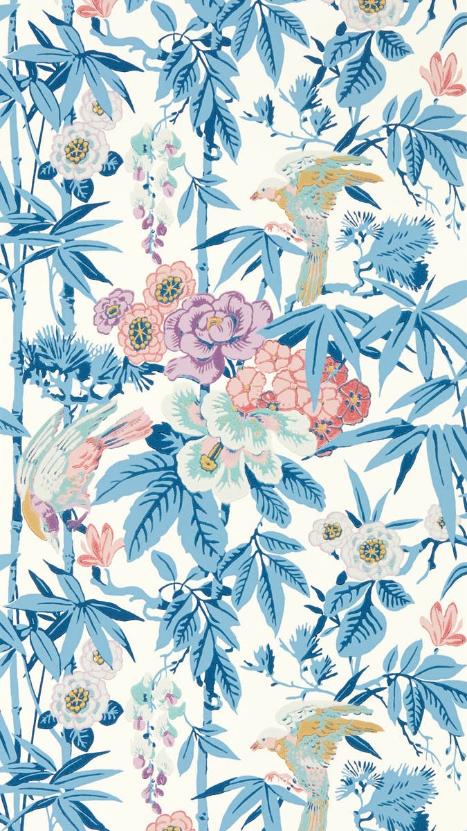 Sanderson - Bamboo & Birds China Blue Water Garden Wallpapers