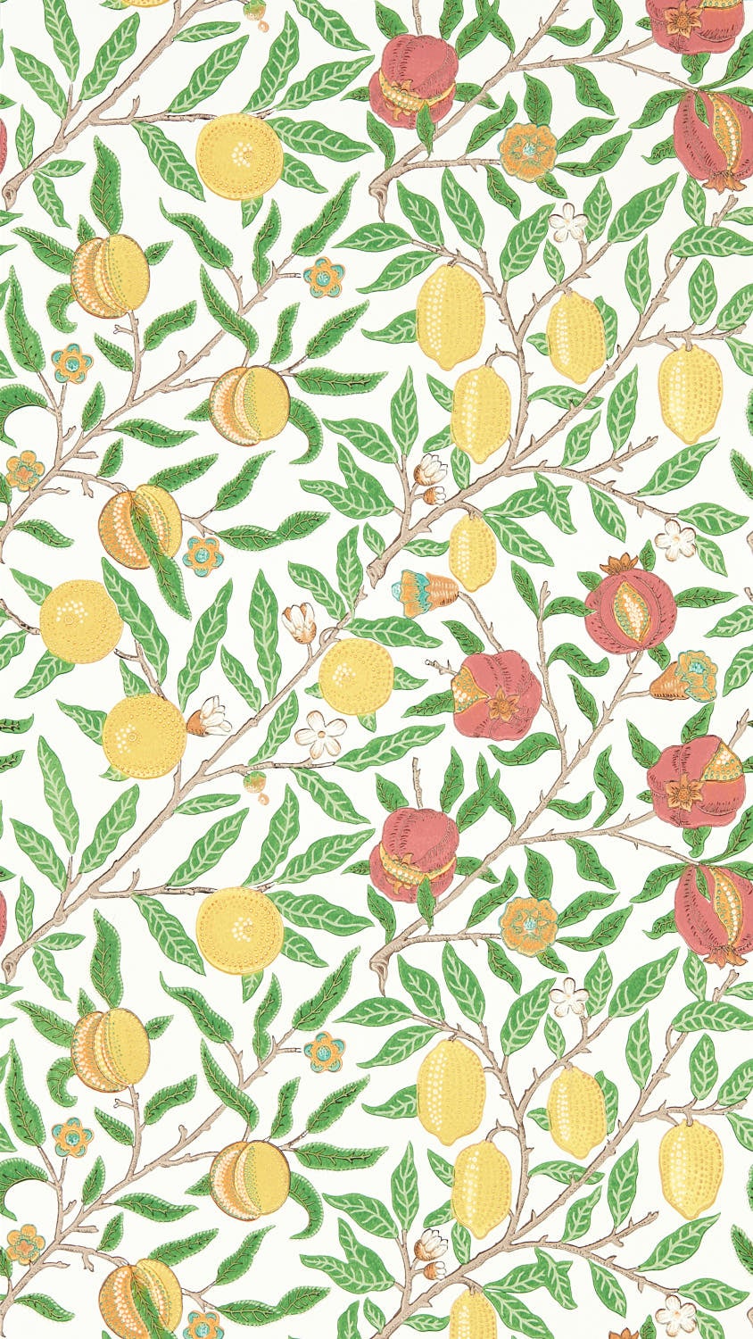 Morris & Co - Fruit Leaf Green/Madder Simply Morris Wallpapers