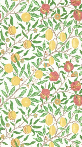 Morris & Co - Fruit Leaf Green/Madder Simply Morris Wallpapers
