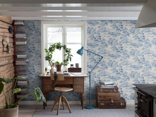 Boråstapeter - Countryside Morning - Blue & White