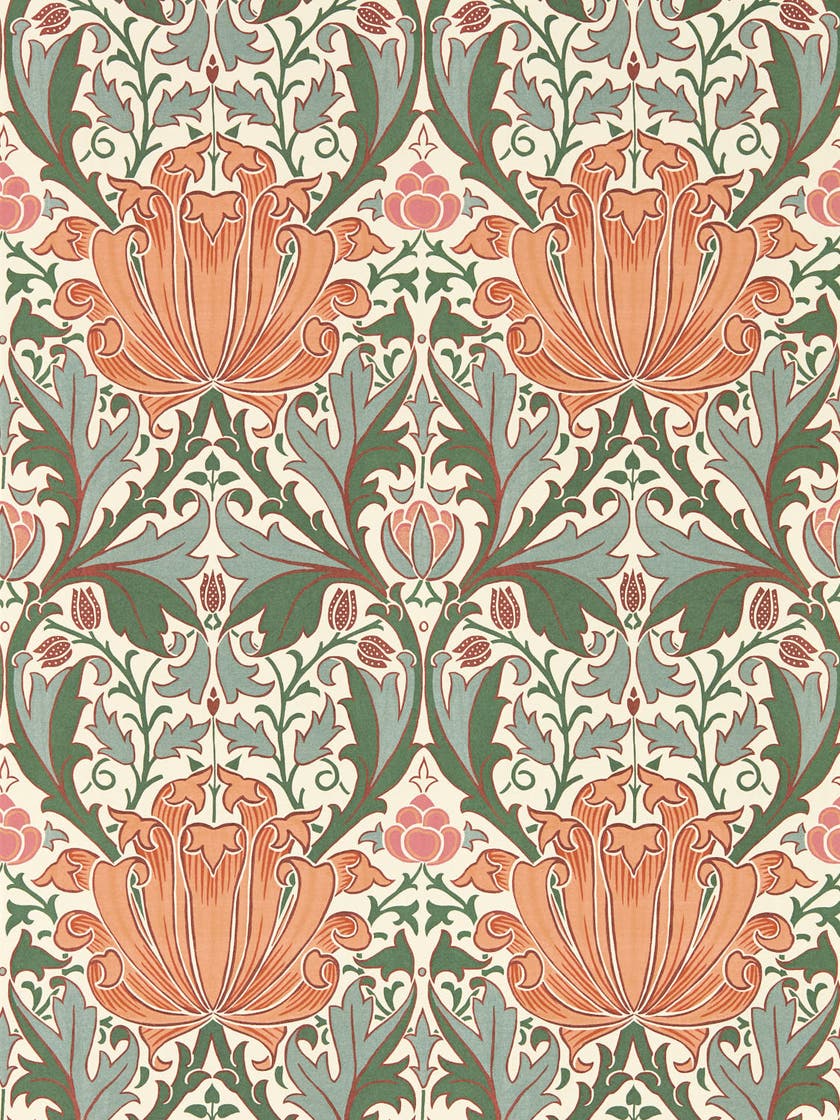 Morris & Co - Helena Peach/Teal Morris and Friends Wallpa