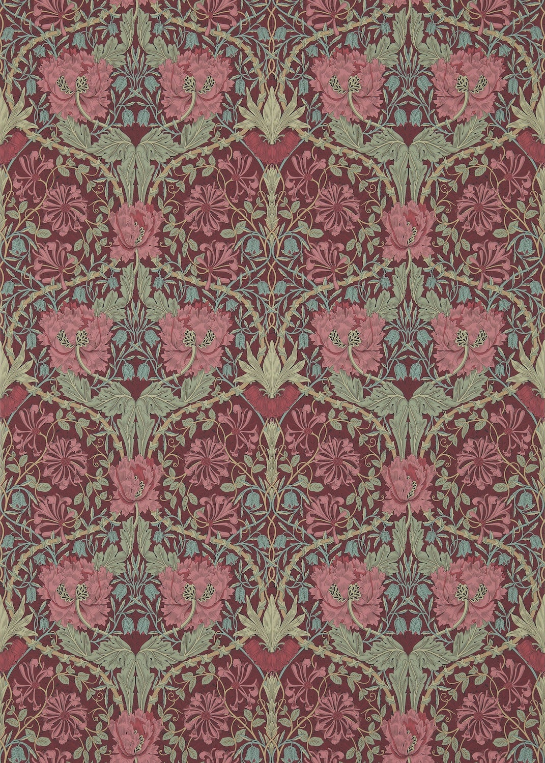 Morris & Co - Honeysuckle & Tulip Burgundy/Sage (Outlet)