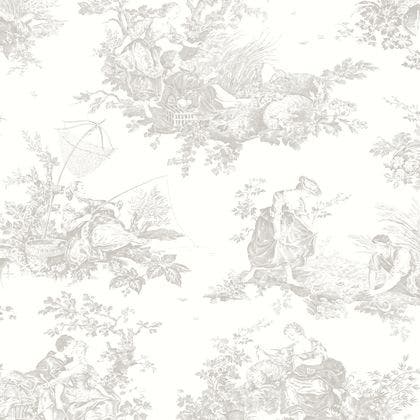SCENE D'ÉTÉ GRIS PERLE LES BELLES TOILES DE JOUY