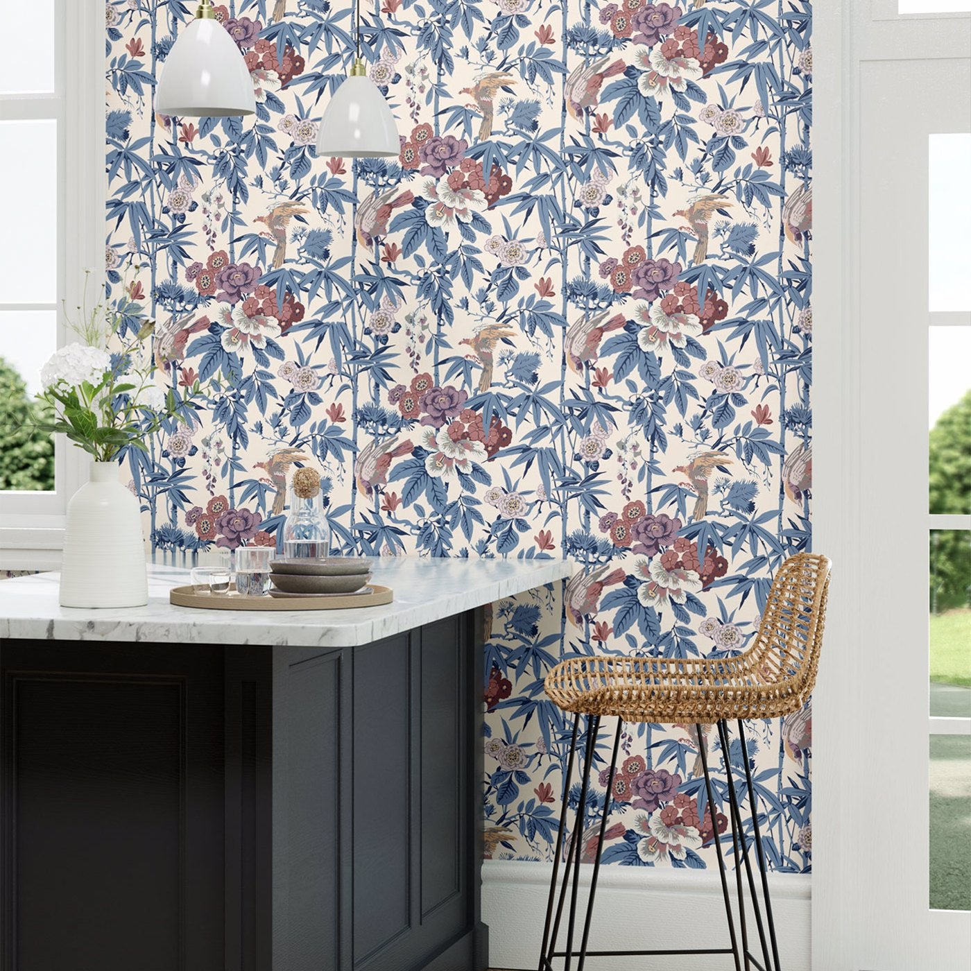 Sanderson - Bamboo & Birds China Blue Water Garden Wallpapers