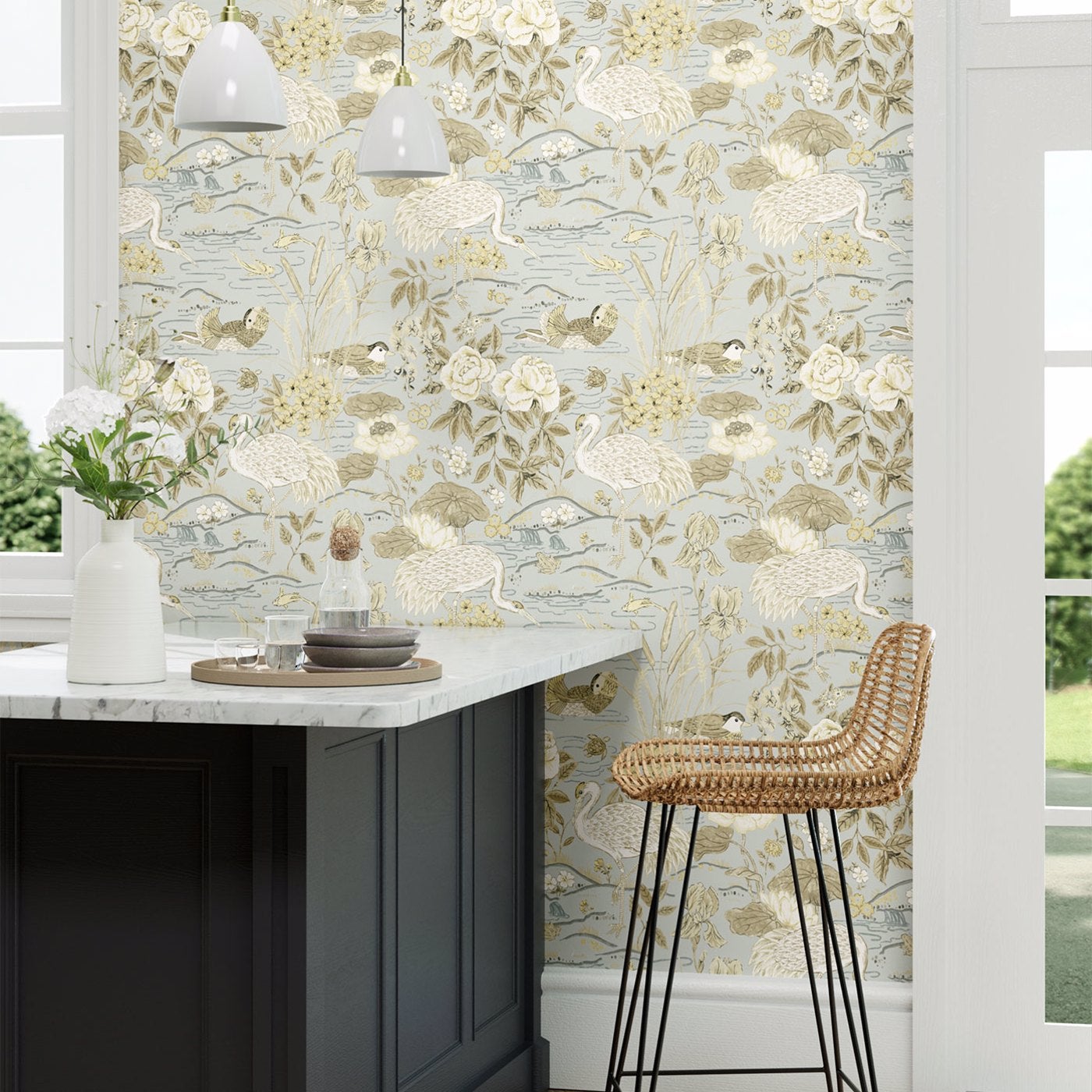 Sanderson - Crane & Frog Sky/Honey Water Garden Wallpapers