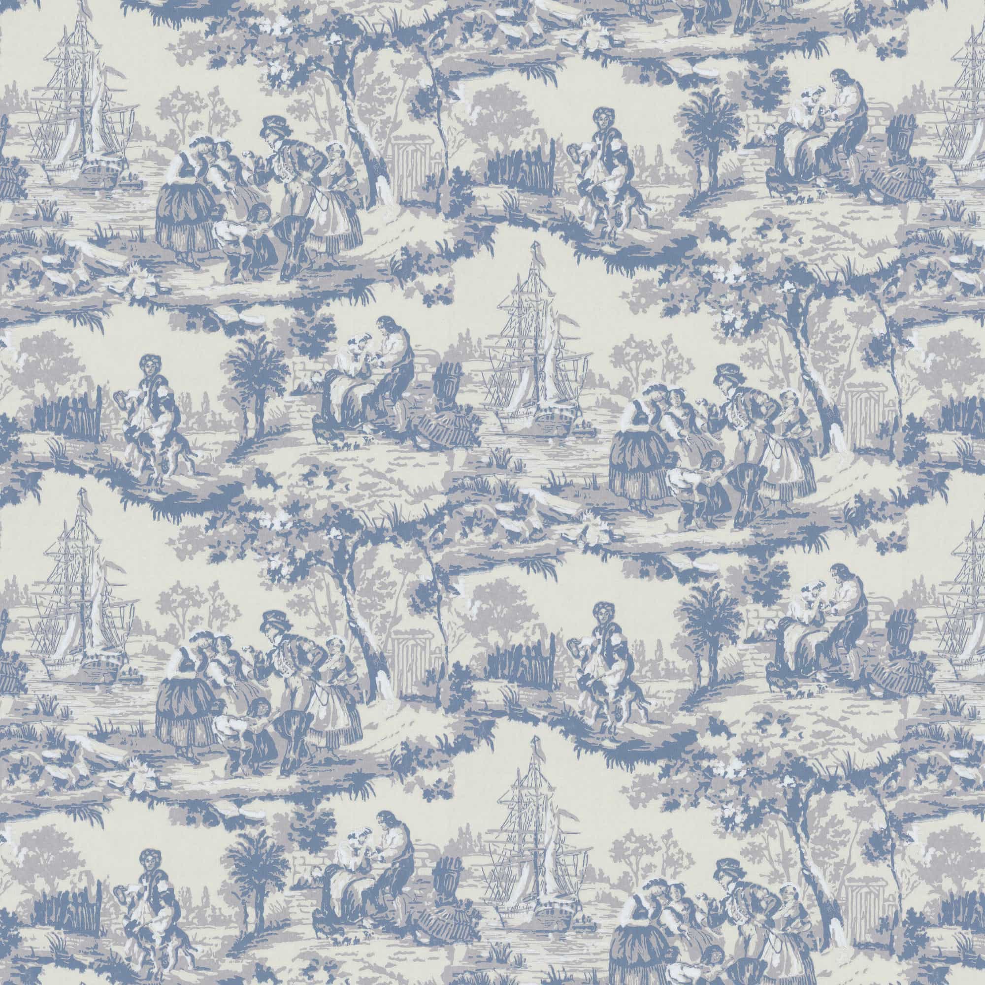 Lim & Handtryck - Skeppsmotiv - Blå x137-40