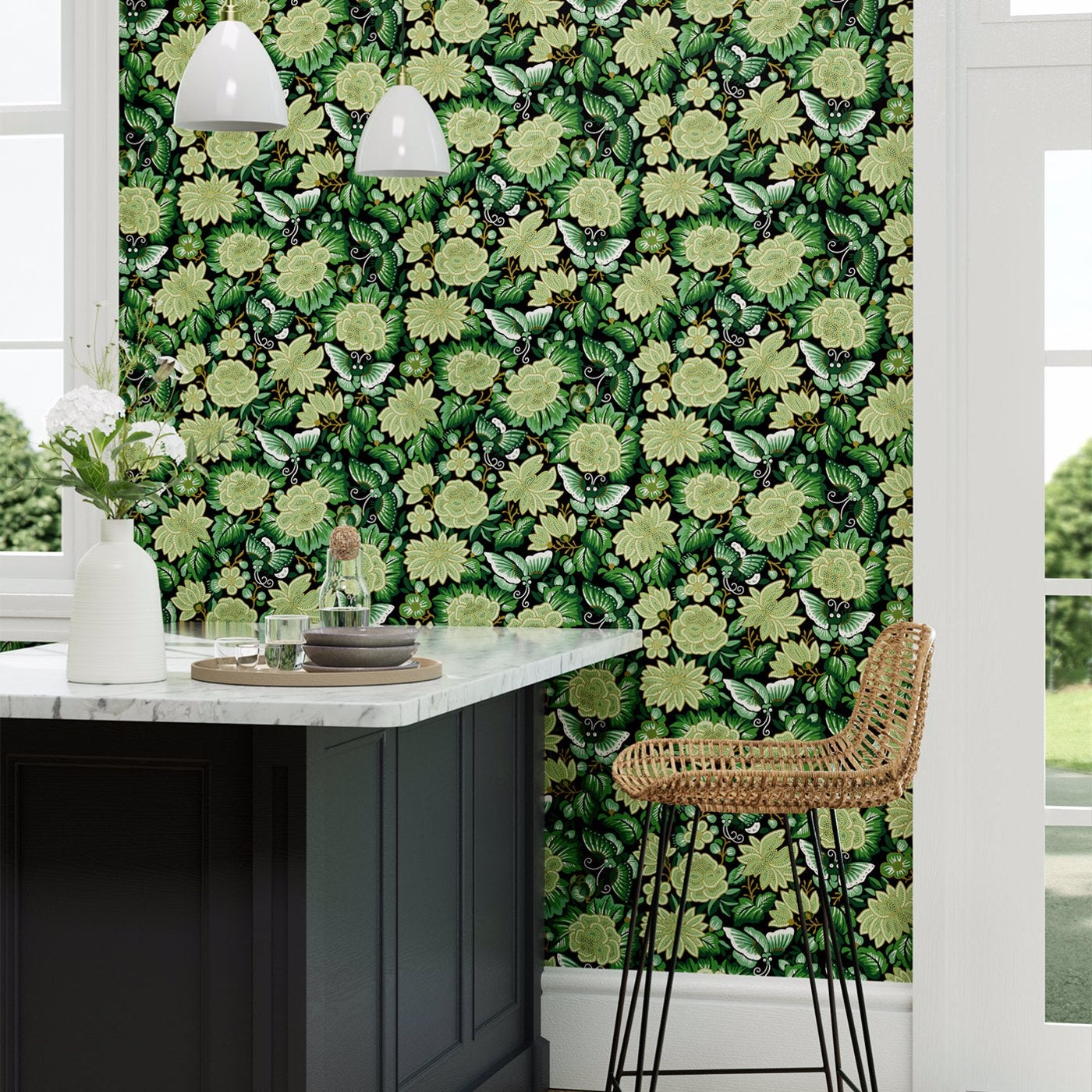 Sanderson - Amara Butterfly Emerald/I Water Garden Wallpapers