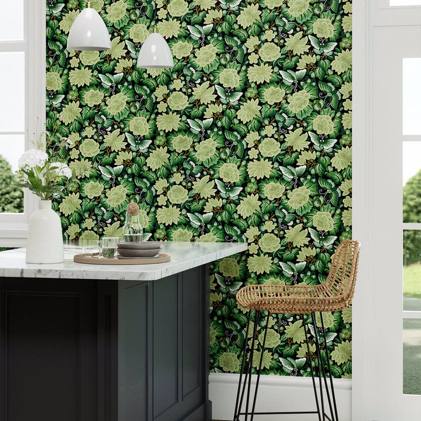 Sanderson - Amara Butterfly Emerald/I Water Garden Wallpapers