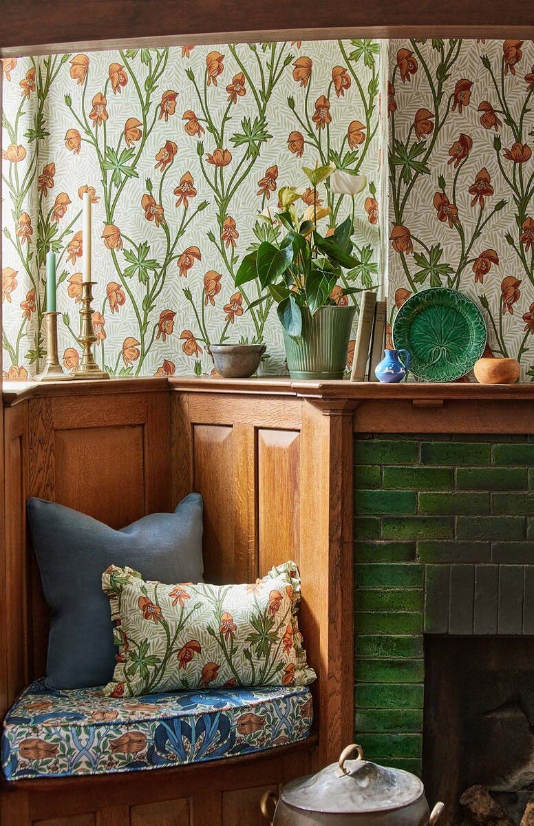 Monkshood Tangerine/Sage Bedford Park Wallpapers