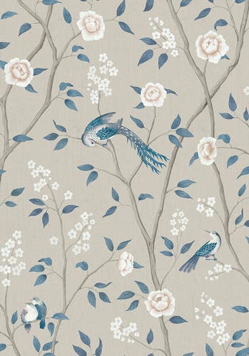 Boråstapeter - Paradise Birds - Blue & White