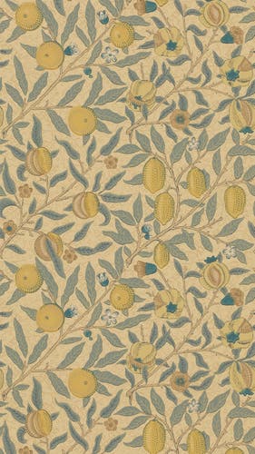 Morris & Co - Fruit Blue Gold & Brown Morris and Friends Wallpa