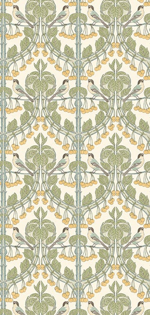 GP&J Baker - Brantwood Birds & Cherries Aqua BW45100-3