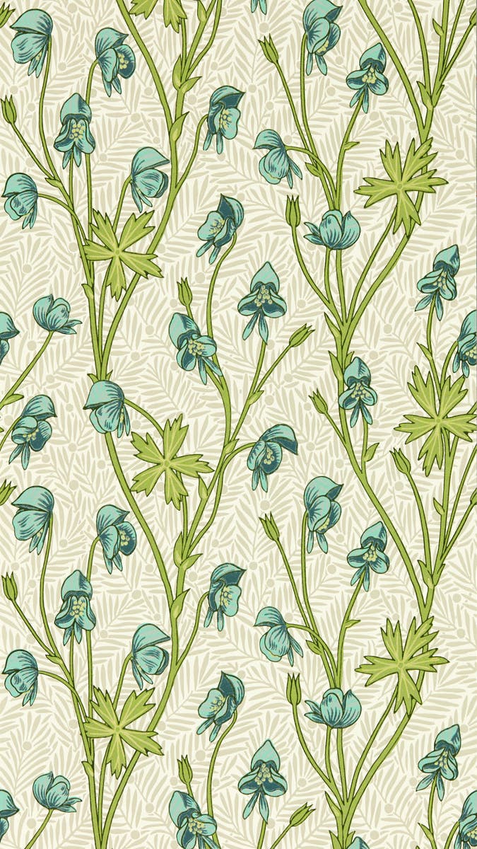 Morris & Co - Monkshood Aqua/Peashoot Bedford Park Wallpapers