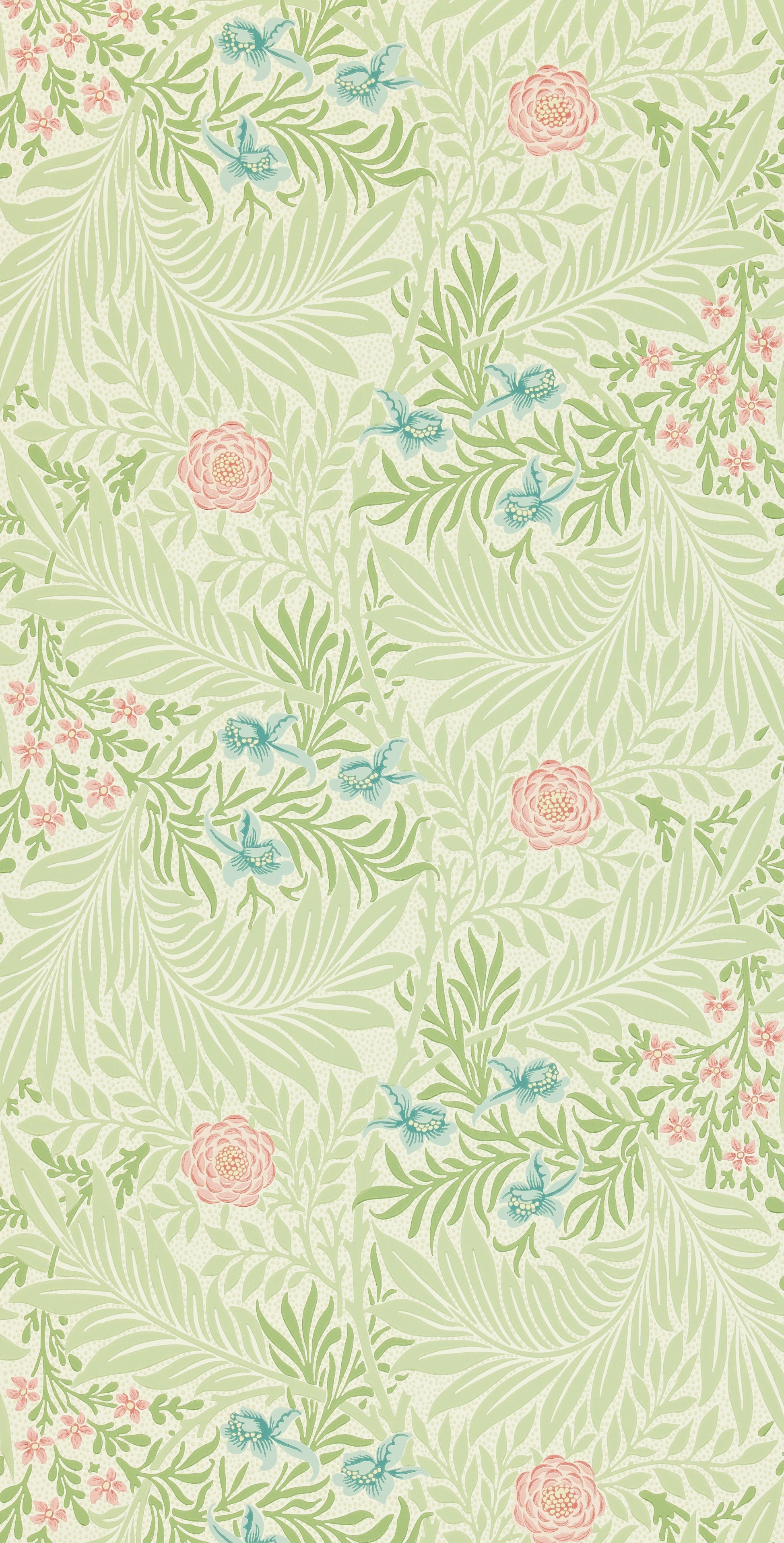 Morris & Co - Larkspur Green/Coral Morris and Friends Wallpa