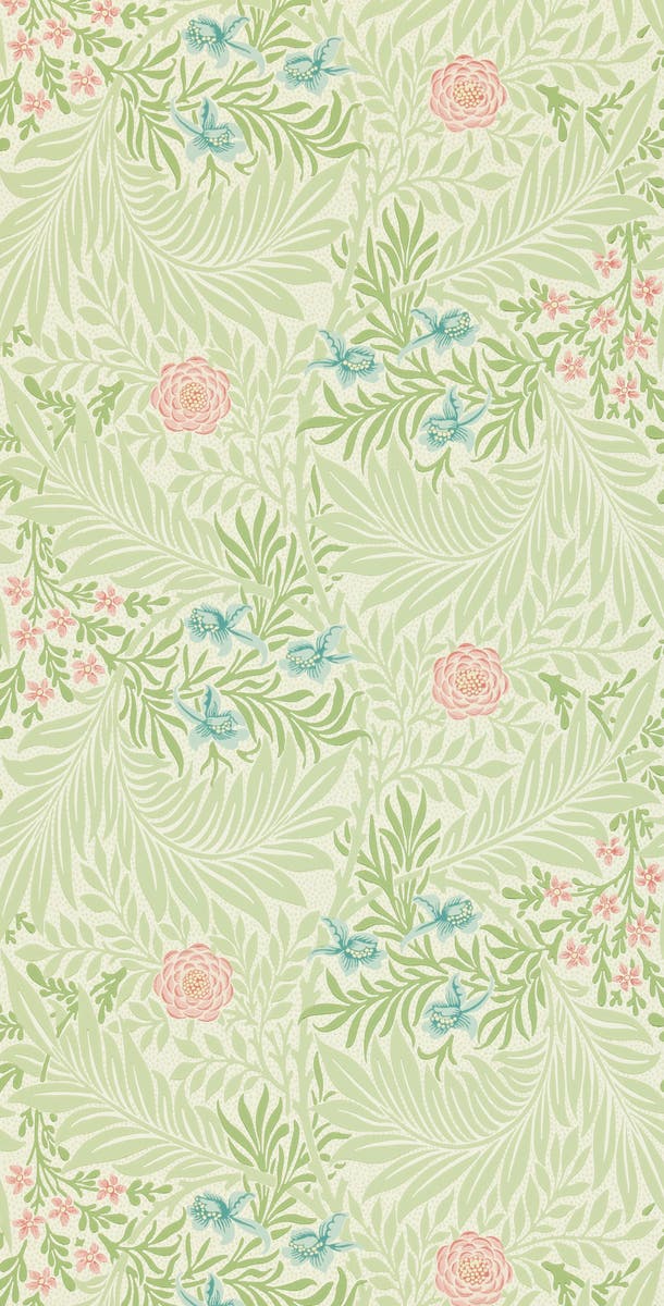 Morris & Co - Larkspur Green/Coral Morris and Friends Wallpa