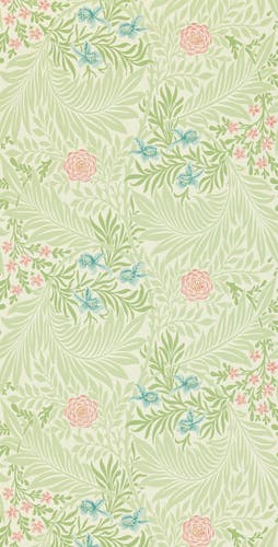 Morris & Co - Larkspur Green/Coral Morris and Friends Wallpa