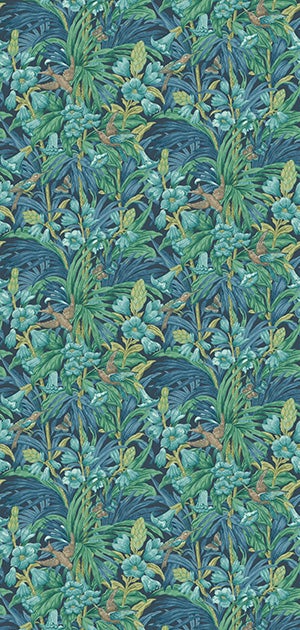 GP&J Baker - Brantwood Trumpet Flowers Indigo Teal BW45103-5