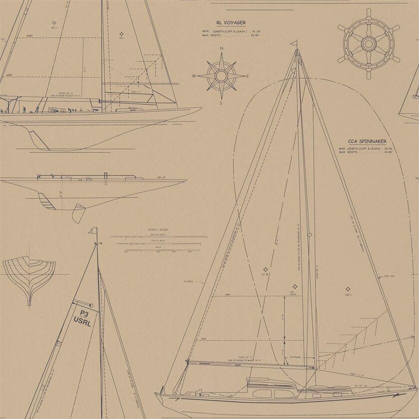 Boat Blueprint Vintage Blue