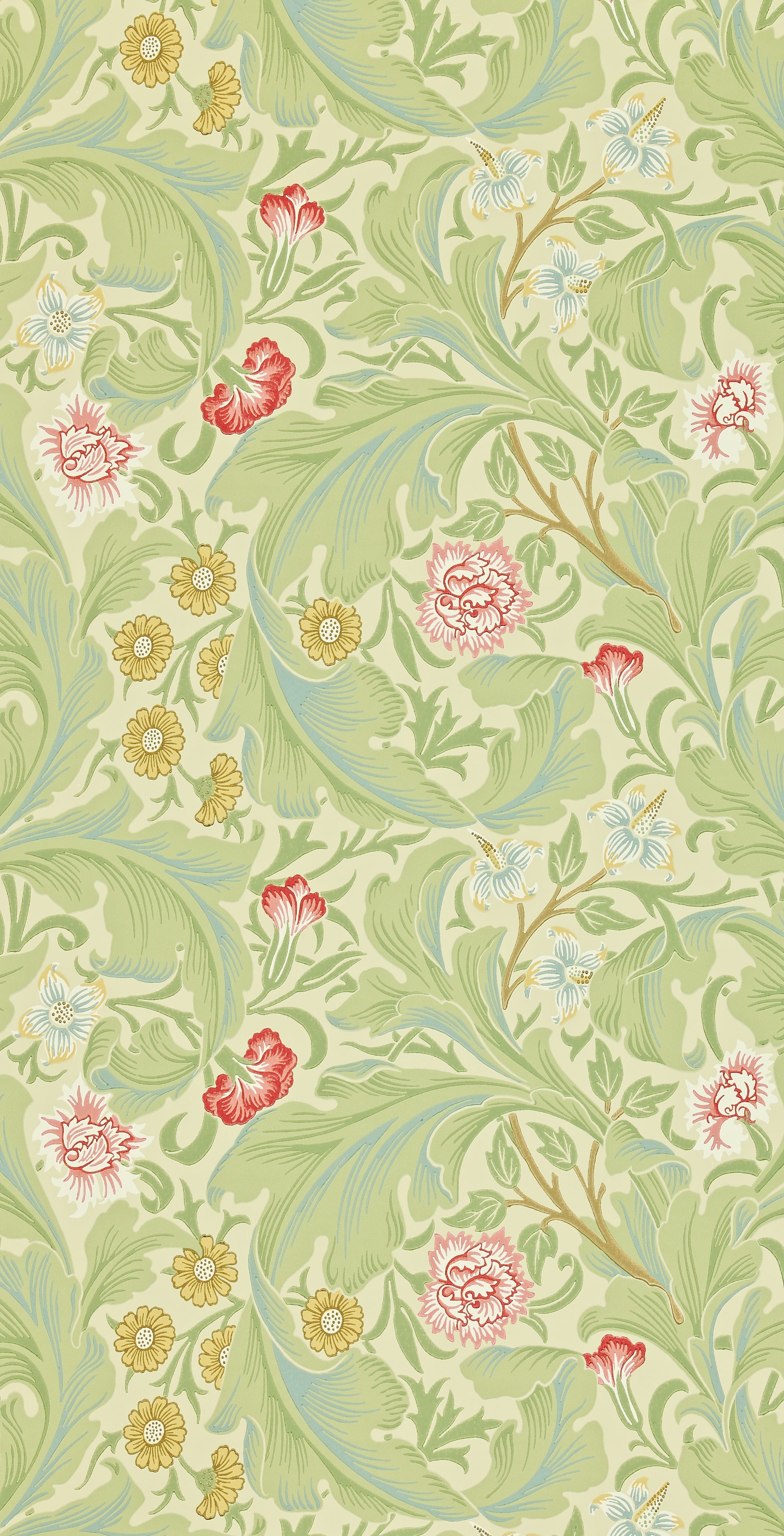 Morris & Co - Leicester Green/Coral Archive II Wallpapers