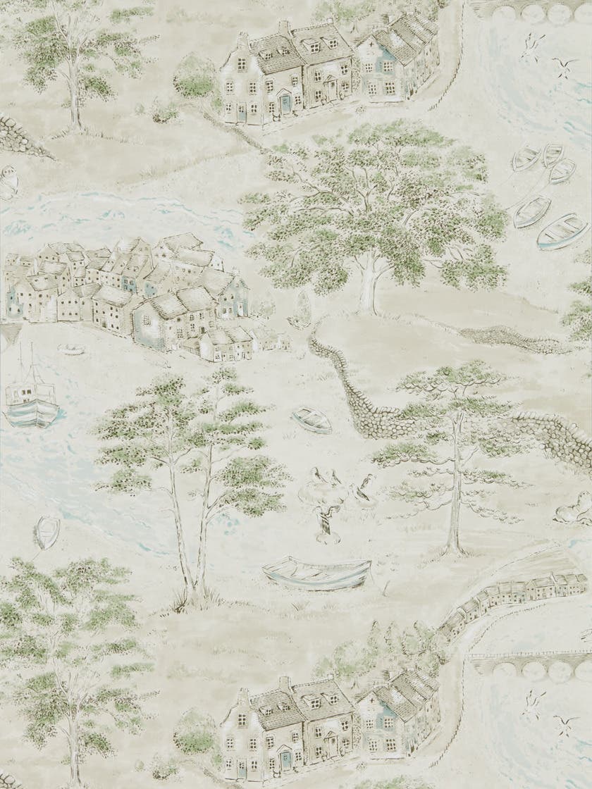 Sea Houses Green/Sand Embleton Bay Wallpapers