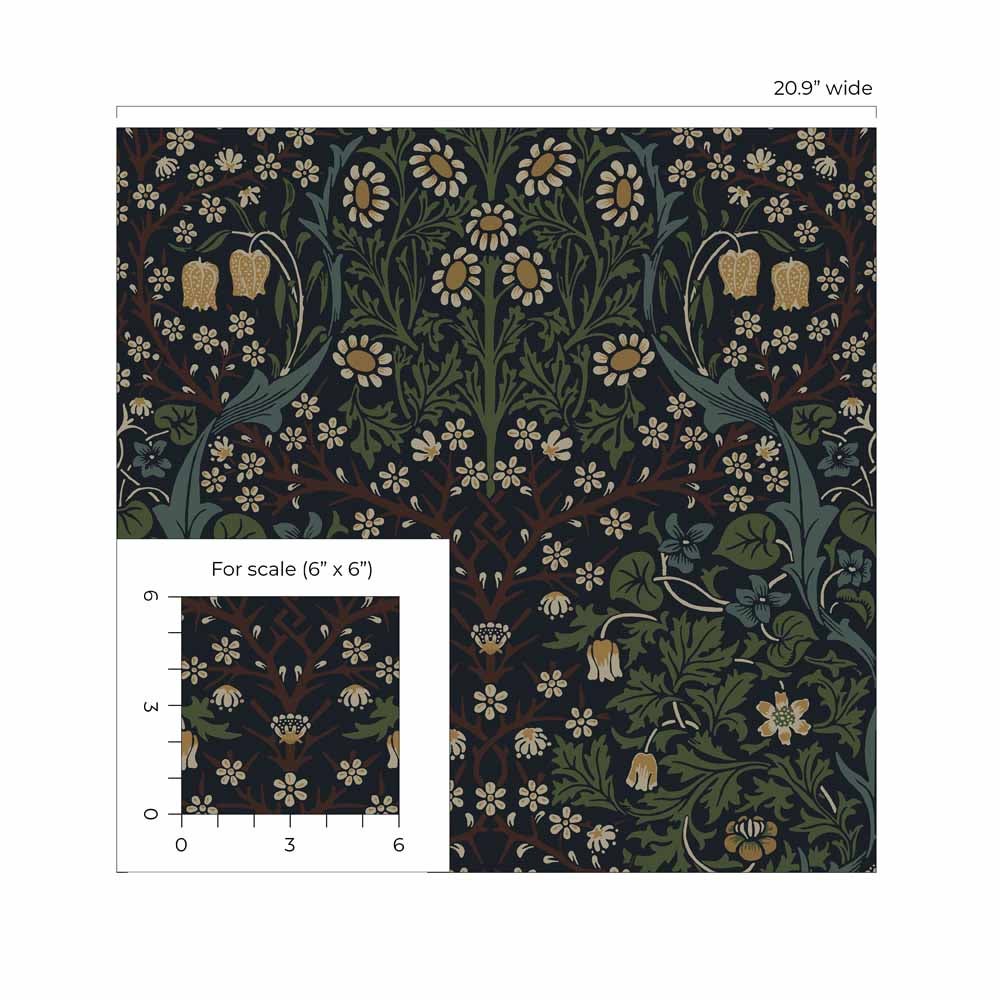 Carma - Peel & Stick Victorian Garden Midnight Blue & Evergreen