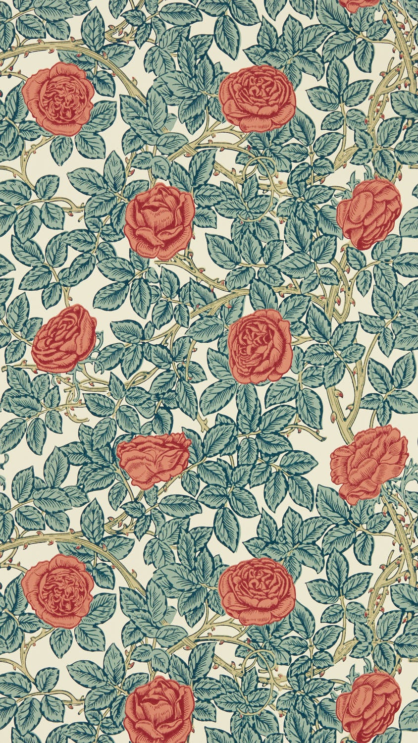 Morris & Co - Rambling Rose Emery Blue/ Emery Walkers House Wall