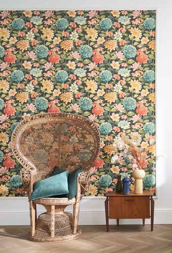 Casadeco - Dahlia Bouquet Fond Noir Gardens