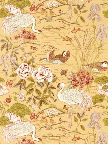 Sanderson - Crane & Frog Honey/Olive Water Garden Wallpapers