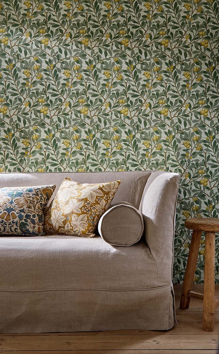 Morris & Co - Arbutus Sage/Lemon Morris and Friends Wallpa