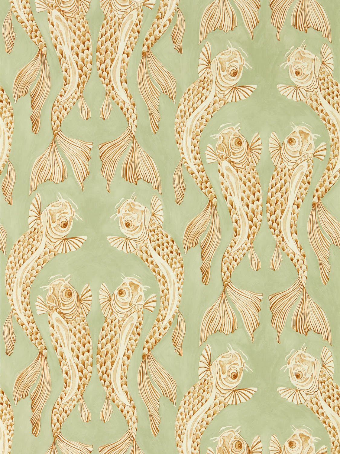 Sanderson - Voyaging Koi Oriental Gre Water Garden Wallpapers
