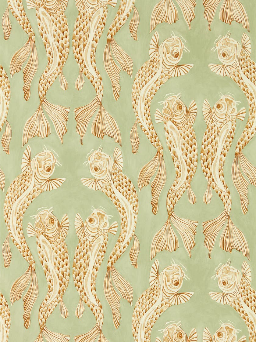 Sanderson - Voyaging Koi Oriental Gre Water Garden Wallpapers