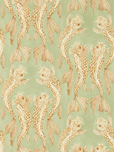 Sanderson - Voyaging Koi Oriental Gre Water Garden Wallpapers