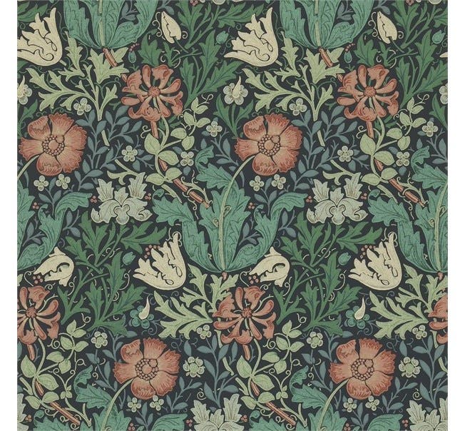 Morris & Co - Compton Indigo/Russet Morris and Friends Wallpa