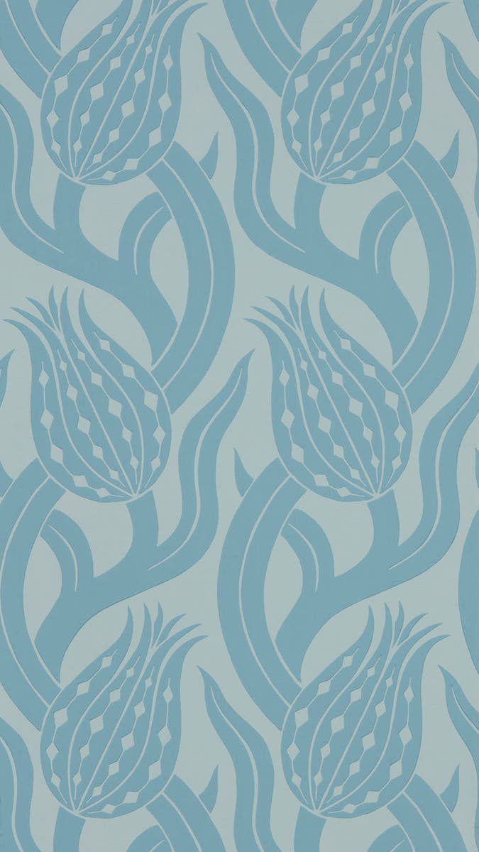 Zoffany - Persian Tulip Blue Stone Kensington Walk Wallpaper