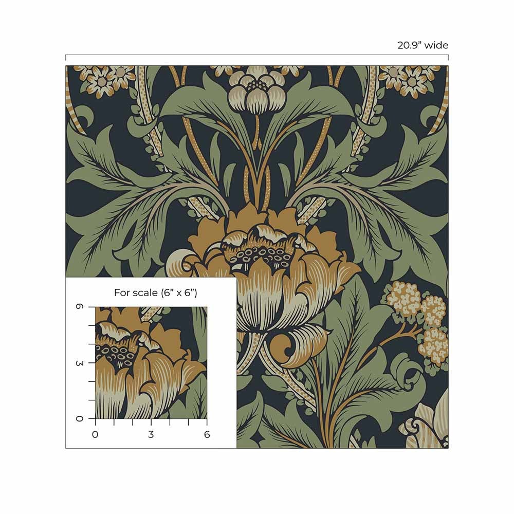 Carma - Peel & Stick Primrose Floral Midnight Blue & Goldenrod NW44404