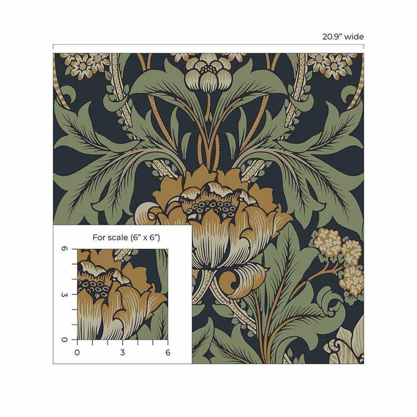 Carma - Peel & Stick Primrose Floral Midnight Blue & Goldenrod NW44404