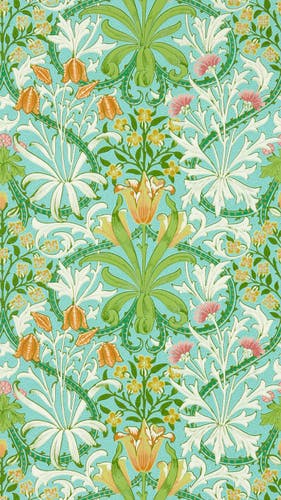 Morris & Co - Woodland Weeds Orange/Tur Cornubia Wallpapers