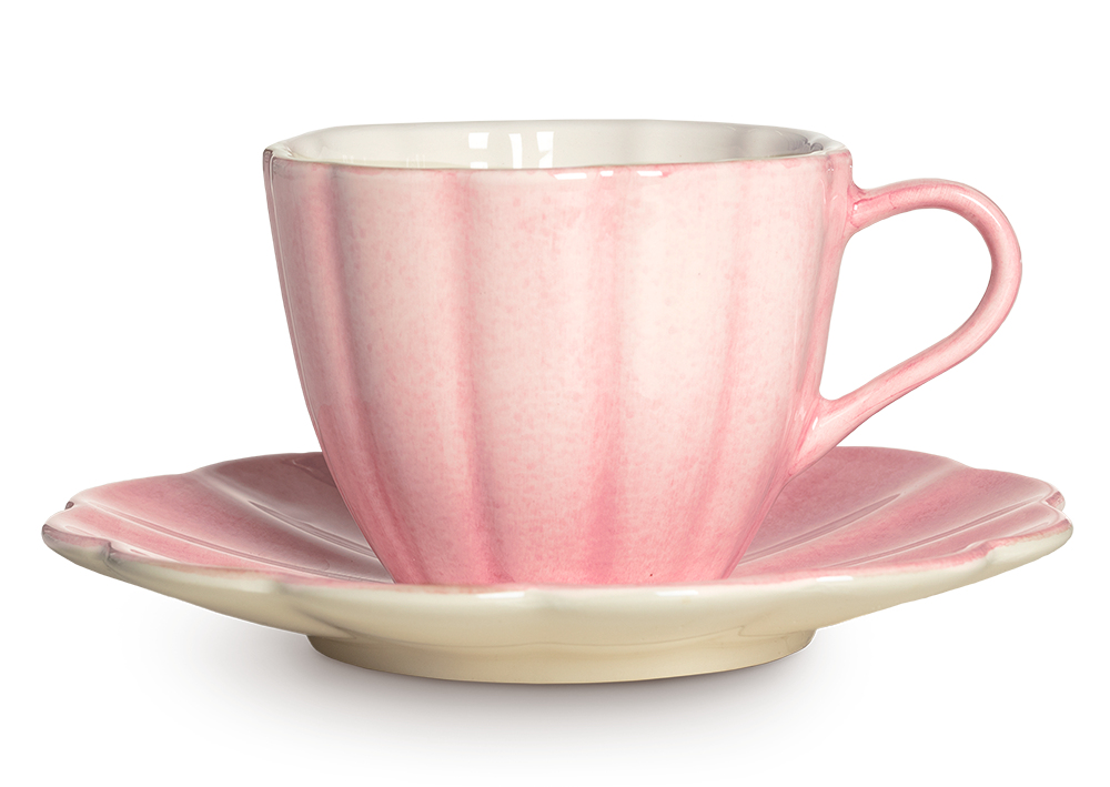 Oyster Kopp med fat 25 cl Ljusrosa