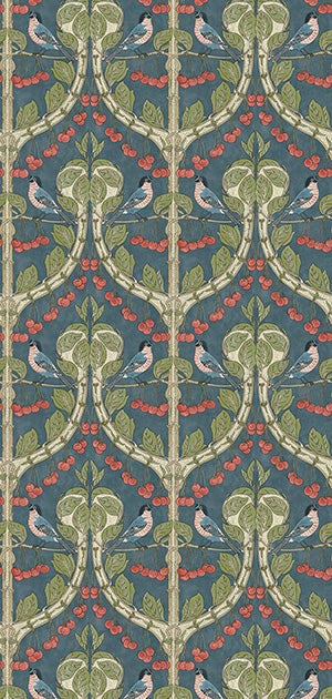 GP&J Baker - Brantwood Birds & Cherries Indigo BW45100-5