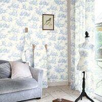 SCENE D'ÉTÉ BLEU PORCEL LES BELLES TOILES DE JOUY