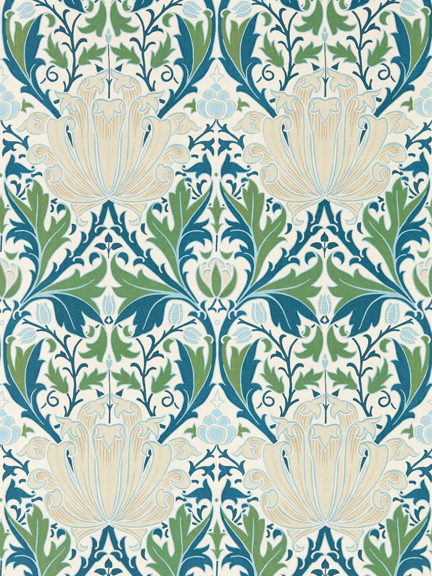 Morris & Co - Helena Indigo/Forest Morris and Friends Wallpa