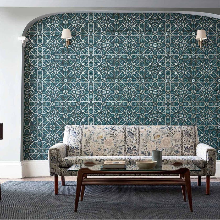 Morris & Co - Brophy Trellis Deep Teal Melsetter Wallpapers